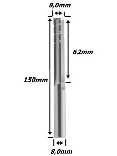 Fresa Reta Paralela TCT 8,0mm (3c) X 62mm Corte X 150mm Total X 8,0mm Haste. (Ftr29358)