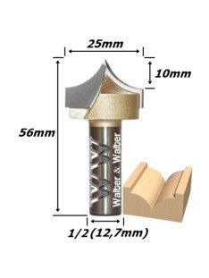 Fresa Pombo Ø25mm (10mm Raio) X 56mm Total X 12,7mm (1/2) Haste. (Ftr2754)
