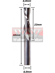 Fresa Down Cut 6,0mm (2c) X 22mm ÁRea De Corte X 50mm Total X 6,0mm Haste. (Ftr66)