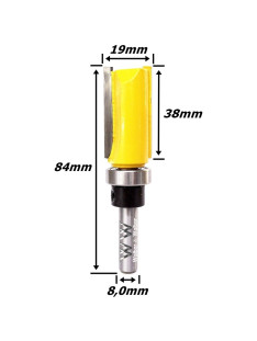 Fresa Reta C/ Rolamento Superior Ø19mm X 38mm Corte X 86mm X 8,0mm Haste. (Ftr3476)