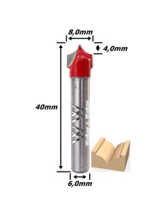 Fresa Pombo 8,0mm (4,0mm Raio) X 40mm Total X 6,0mm Haste. (Ftr2662)