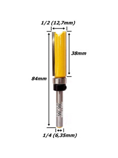 Fresa Reta C/ Rolamento Superior Ø12,7mm (1/2) X 38mm Corte X 84mm X 6,35mm (1/4) Haste. (Ftr3505)