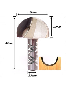 Fresa Meia Cana Ø38mm X 22mm X 60mm Total X 12mm Haste. (Ftr3526)