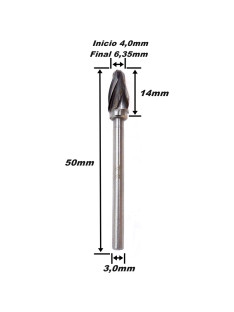 Lima Rotativa Oval 4,0mm X 6,35mm X 14mm Corte X 3,0mm Haste. (Ftr3522)