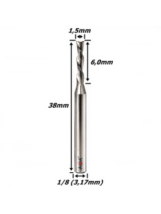 Fresa Down Cut 1,5mm (2c) X 6,0mm Corte X 1/8. (Ftr3679)