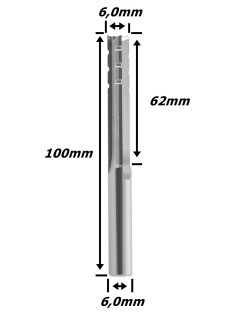 Fresa Reta Paralela TCT 6,0mm (3c) X 62mm Corte X 100mm Total X 6,0mm Haste. (Ftr29355)