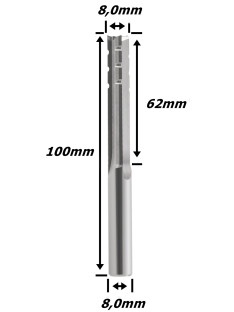 Fresa Reta Paralela TCT 8,0mm (3c) X 62mm Corte X 100mm Total X 8,0mm Haste. (Ftr29356)