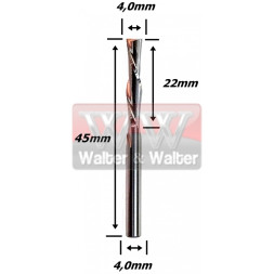 Fresa Down Cut 4,0mm (2c) X 22mm Corte X 45mm Total X 4,0mm Haste. (Ftr69)