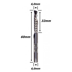 Fresa Down Cut 6,0mm  (1c) X 32mm X 60mm  X 6,0mm Haste. (Ftr7967)