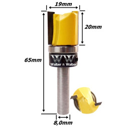 Fresa Reta C/ Rolamento Superior Ø19mm X 20mm Corte X 65mm X 8,0 Haste. (Ftr2793)