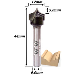 Fresa Pombo Ø12mm (5,0mm Raio) X 44mm Total X 6,0mm Haste. (Ftr1124)