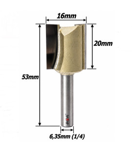 Fresa Reta Ø16mm X 20mm Corte X 53mm Total X 6,35mm (1/4) Haste. (Ftr3676) 