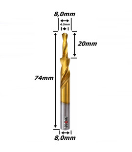Broca Escalonada 8,0mm X 74mm Total X 8,0mm Haste. (Ftr3672)