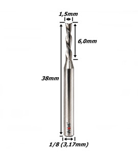 Fresa Down Cut 1,5mm (2c) X 6,0mm Corte X 1/8. (Ftr3679)