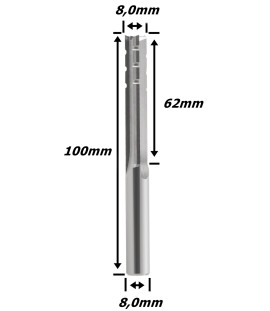 Fresa Reta Paralela TCT 8,0mm (3c) X 62mm Corte X 100mm Total X 8,0mm Haste. (Ftr29356)