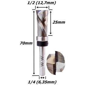 Fresa Copiadora Up Down Cut C/ Rolamento Superior Ø12,7mm (1/2) X 25mm Corte X 6,35mm Haste. (Ftr3406)