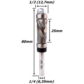 Fresa Copiadora Up Down Cut C/ Rolamento Superior e Inferior Ø12,7mm (1/2) X 25mm Corte X 6,35mm Haste. (Ftr3407)