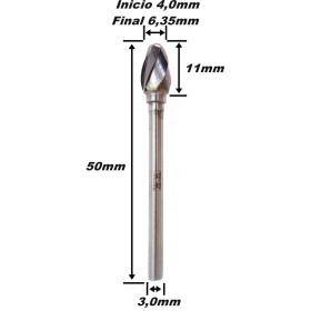Lima Rotativa Oval 4,0mm X 6,35mm X 11mm Corte X 3,0mm Haste. (Ftr3521)