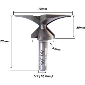 Fresa  P/ Dobra De Mdf Ø76mm X R30mm X (45°) X 12,7mm (1/2) Haste. (Ftr3580)