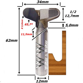 Fresa Puxador Arredondado ∅35mm X (R-5,0mm) X 12,7mm (1/2) X 12mm haste  (Ftr3595)