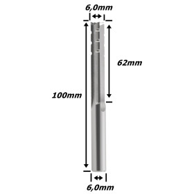 Fresa Reta Paralela TCT 6,0mm (3c) X 62mm Corte X 100mm Total X 6,0mm Haste. (Ftr29355)