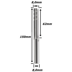 Fresa Reta Paralela TCT 8,0mm (3c) X 62mm Corte X 150mm Total X 8,0mm Haste. (Ftr29358)