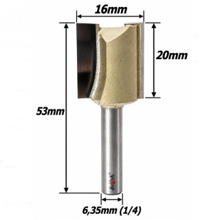 Fresa Reta Ø16mm X 20mm Corte X 53mm Total X 6,35mm (1/4) Haste. (Ftr3676) 