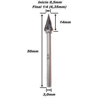 Lima Rotativa Cônica 0,5 X 16,35mm X 14mm Corte X 3,0mm Haste. (Ftr3519)