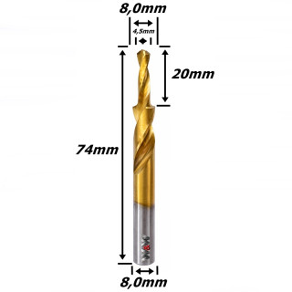 Broca Escalonada 8,0mm X 74mm Total X 8,0mm Haste. (Ftr3672)