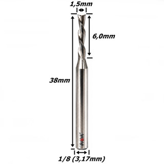 Fresa Down Cut 1,5mm (2c) X 6,0mm Corte X 1/8. (Ftr3679)