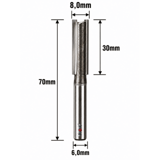 Fresa Reta Paralela 8,0mm (2c) X 30mm X 70mm X 6,0mm Haste. (Ftr3626) 