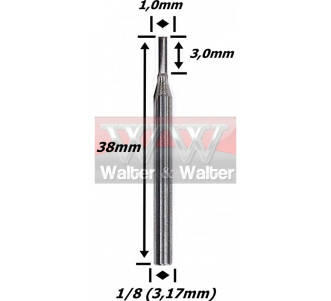 Fresa Reta Paralela 1,0mm (2c) X 3,0mm  De Corte X 38mm Total X 3,17mm (1/8) Haste. (Ftr186)