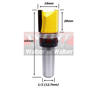 Fresa Reta C/ Rolamento Superior Ø19mm X 20mm Corte X 65mm X 12,7mm (1/2) Haste. (Ftr0062)