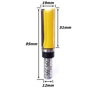 Fresa Reta C/ Rolamento Superior Ø19mm X 51mm Corte X 95mm X 12mm Haste. (Ftr2942)