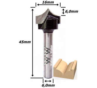 Fresa Pombo Ø16mm (6,0mm Raio) X 45mm Total X 6,0mm Haste. (Ftr67)